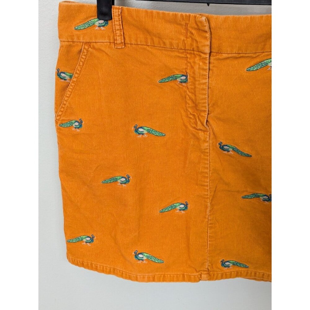 Vintage J. Crew Corduroy Critter Skirt Peacock Embroidery Orange Size 10 - Picture 3 of 9